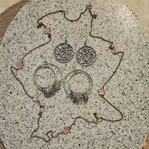 Elegant Silver Earrings and Necklace Set